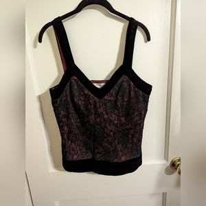 Black and red lace top with velvet trim